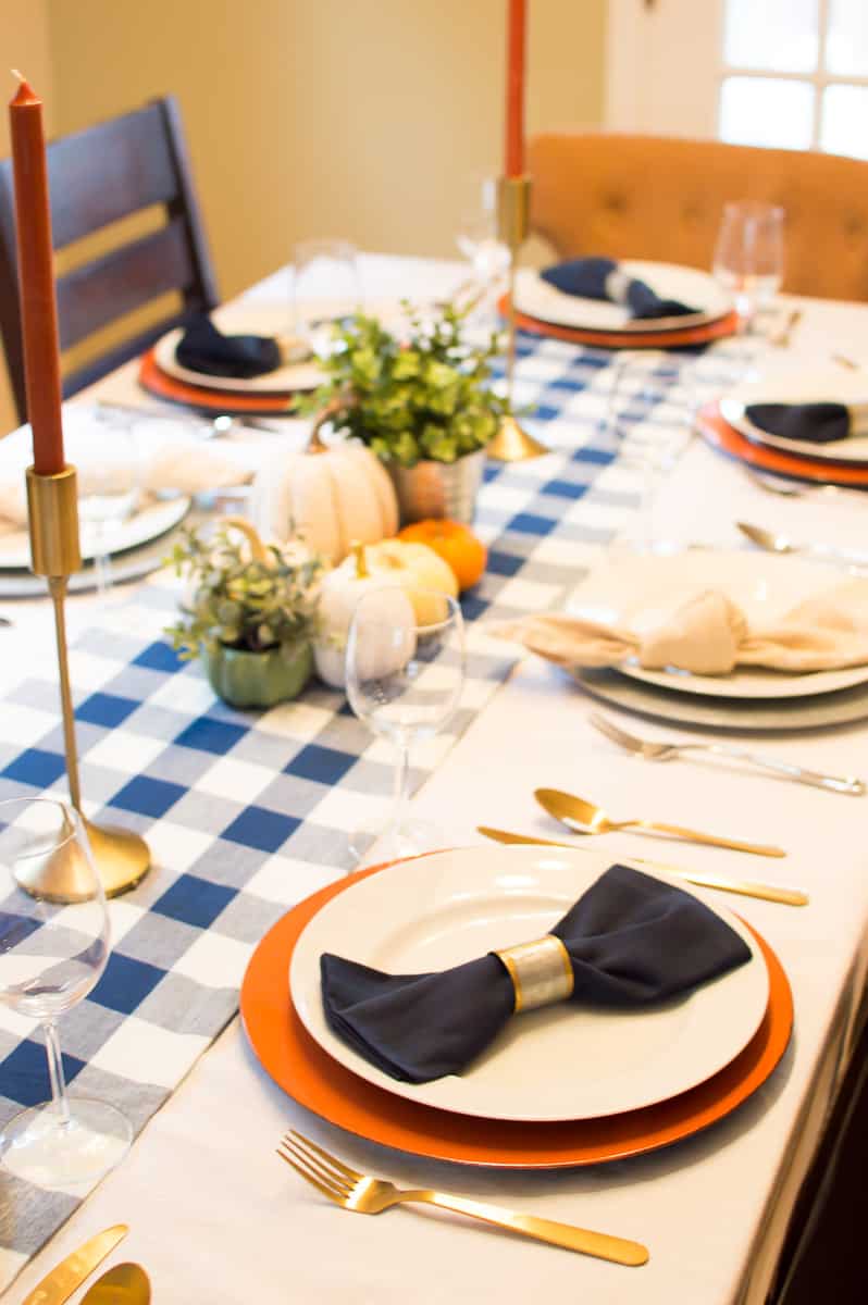 Thanksgiving place setting with blue and orange
