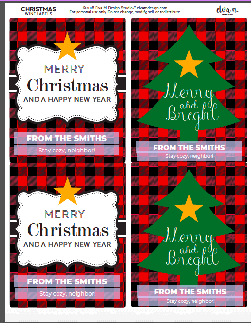 customizable Christmas wine labels