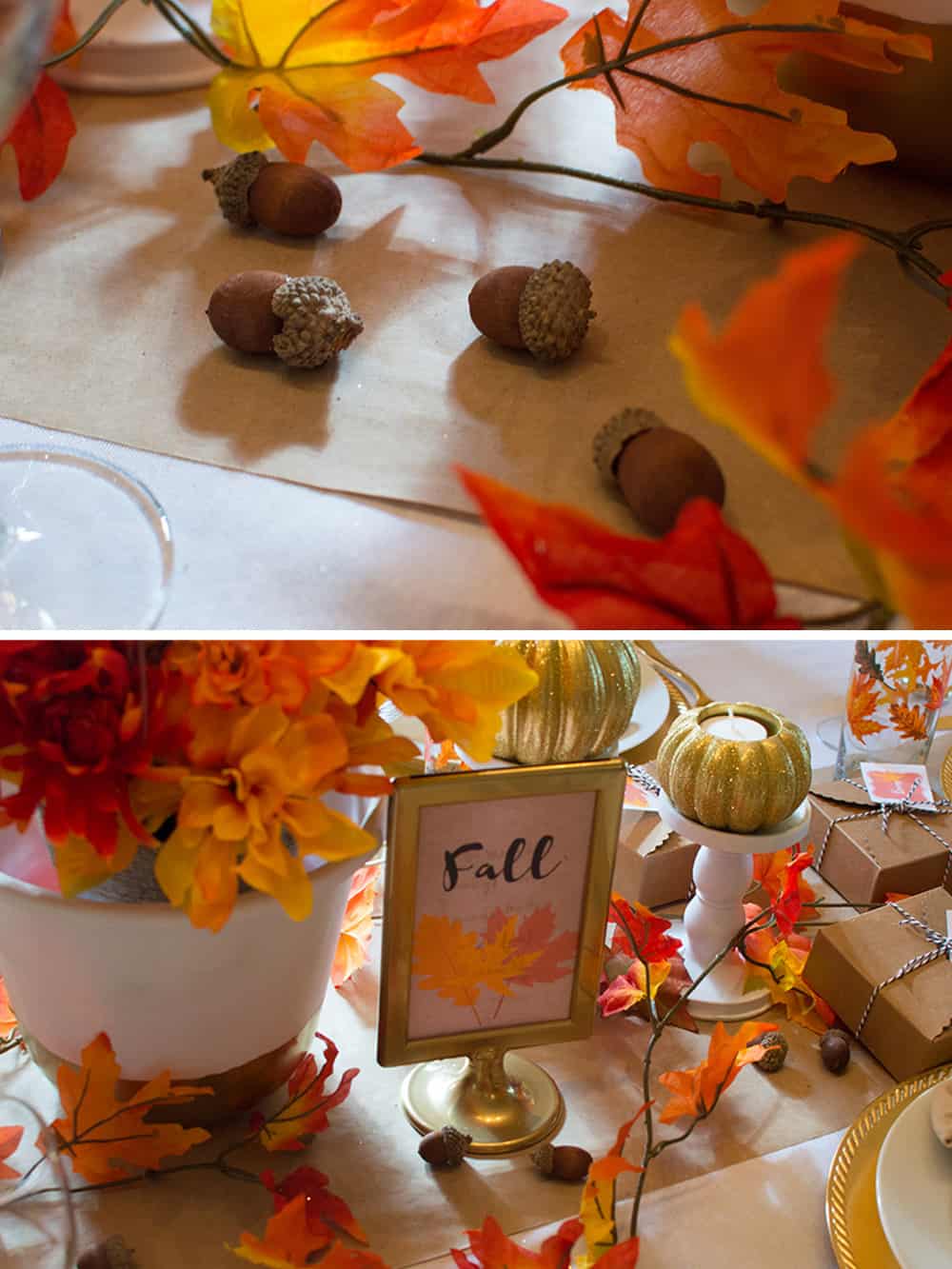 Acorn details on this Festive Fall Tablescape from Elva M Design Studio