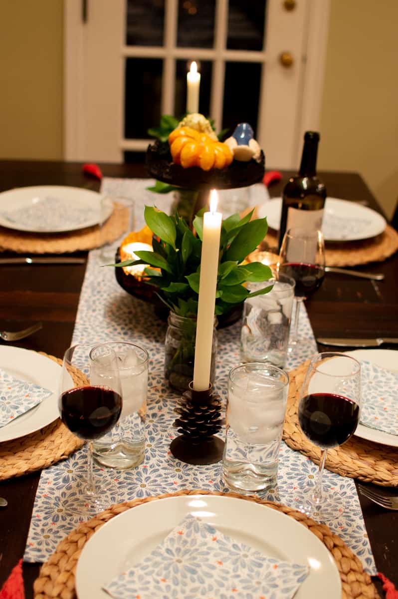 Floral table runner on a Fall table  