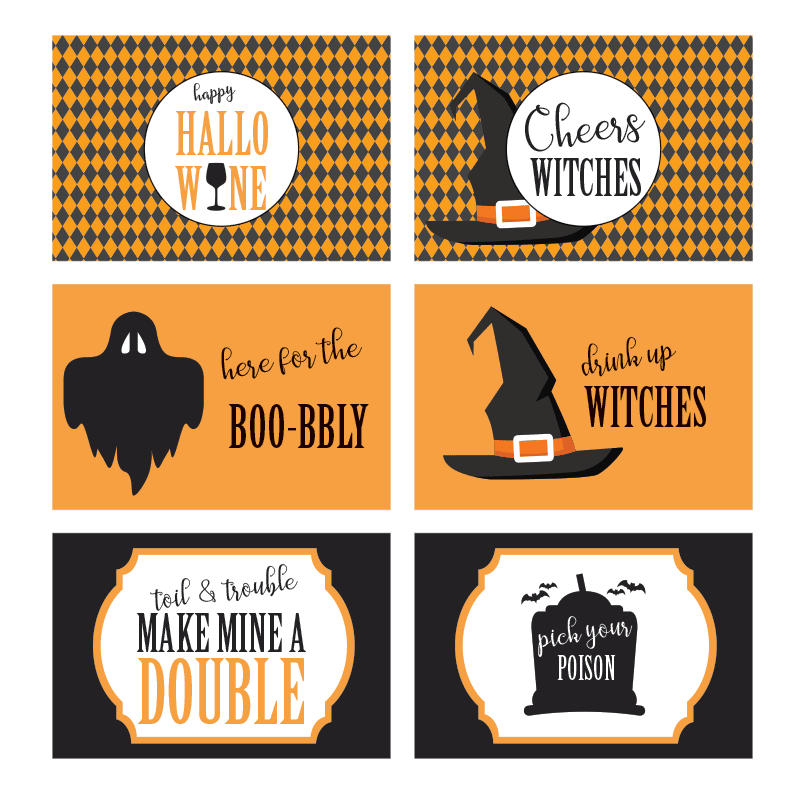 set of free Halloween labels for mini wine or champagne bottles