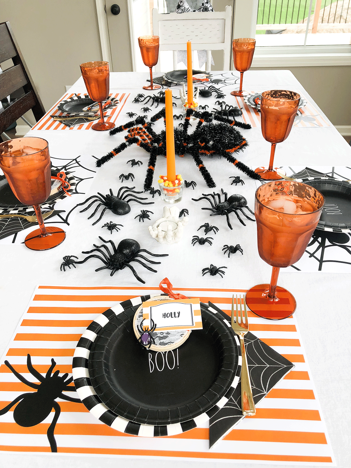 Halloween tablescape with spiders