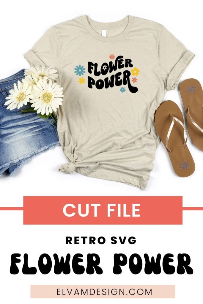 Retro 70s Flower Power SVG cut file on tshirt