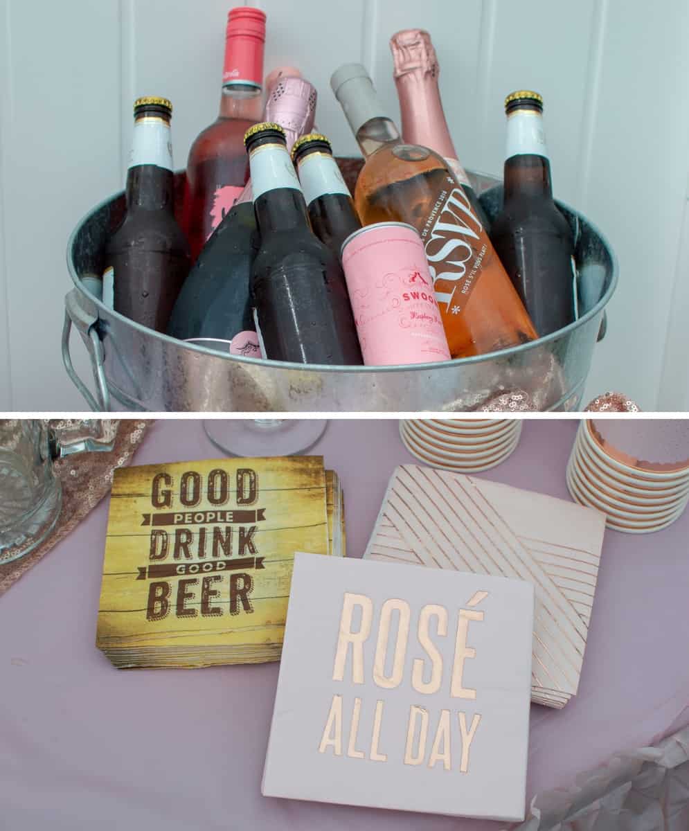 Beverage tub filled with Rosé wine and beer
