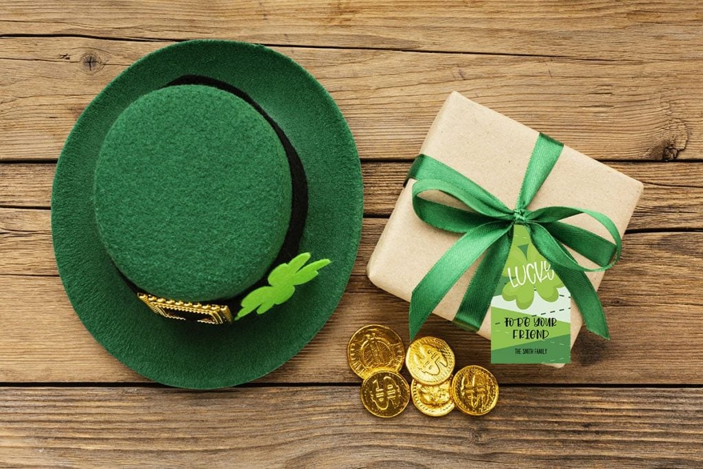 Lucky St. Patrick's Day Gift Tag attached to gift