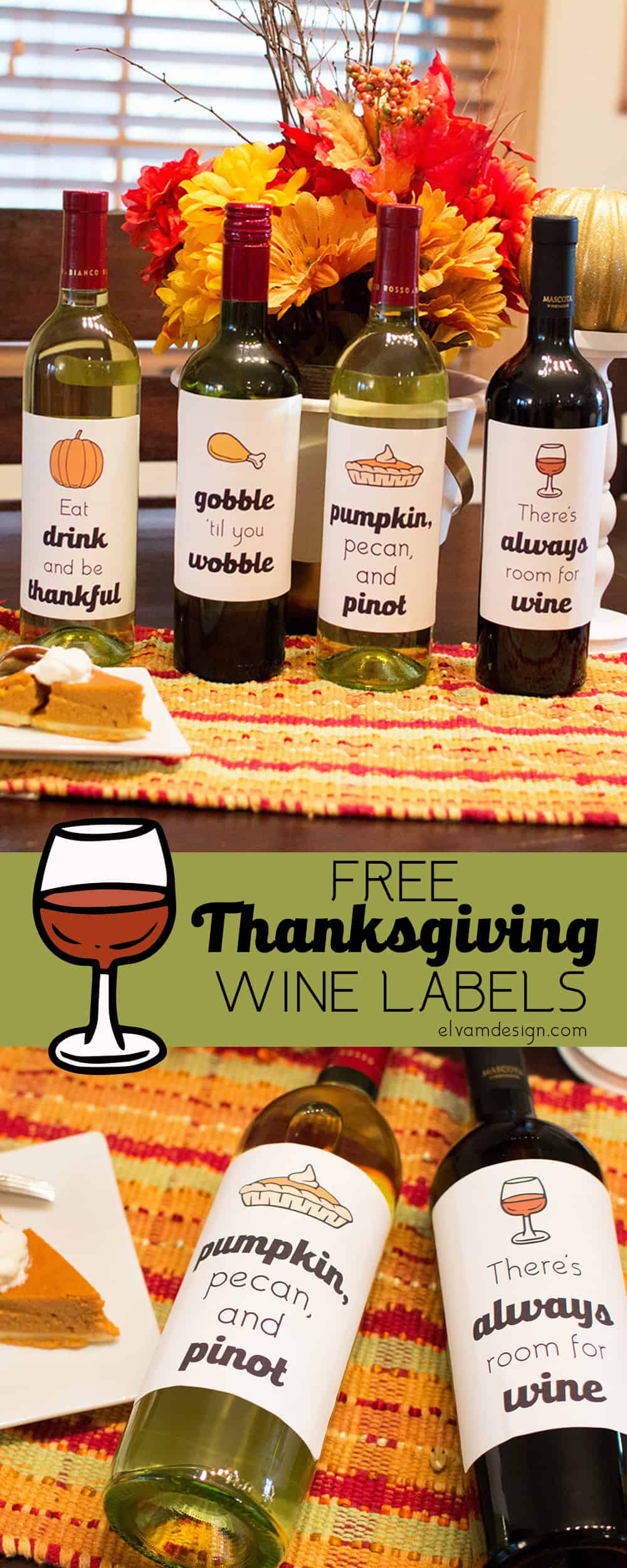 Free Thanksgiving Wine Bottle Labels from Elva M Design Studio